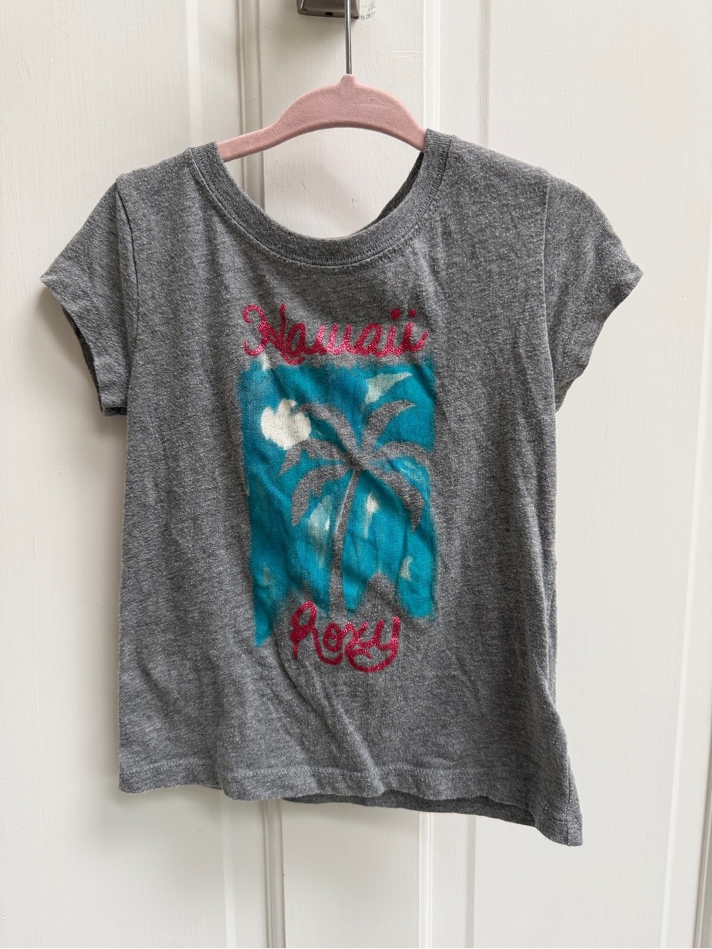 Roxy Girl 4 Gray Hawaii Palm Tree Short Sleeve Top Shirt Blouse